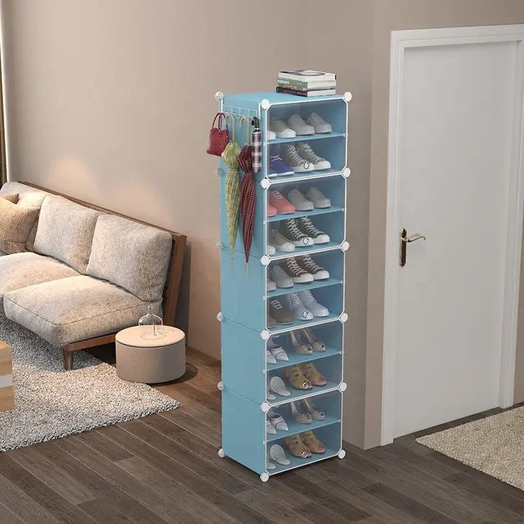 Étagère à chaussures avec dix étages et cinq portes, assemblable et démontable