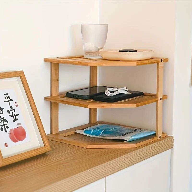 Étagère en Bambou 2 Niveaux – Rangement Bureau, Cuisine & Déco