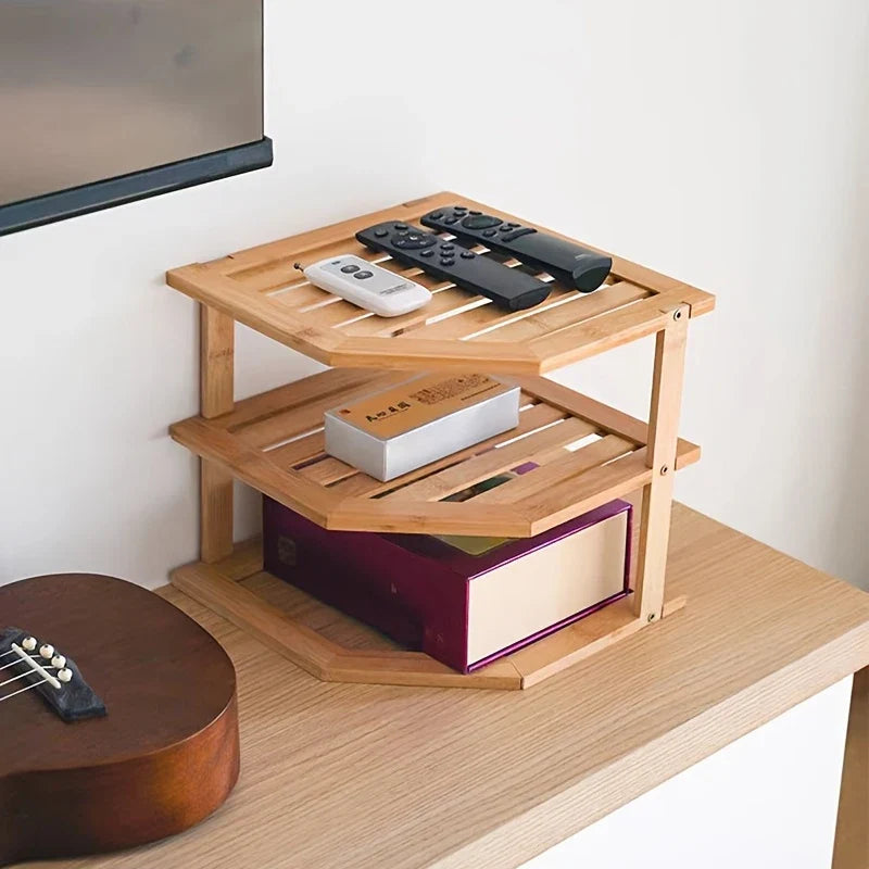 Étagère en Bambou 2 Niveaux – Rangement Bureau, Cuisine & Déco
