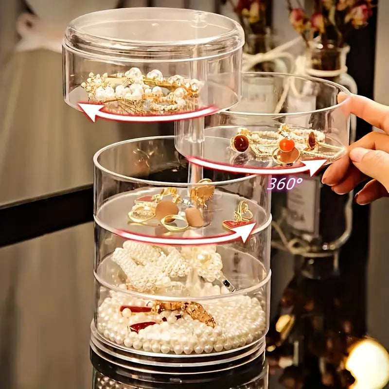 Organisateur de bijoux rotatif en acrylique à 5 niveaux avec couvercle : Rangement anti-poussière