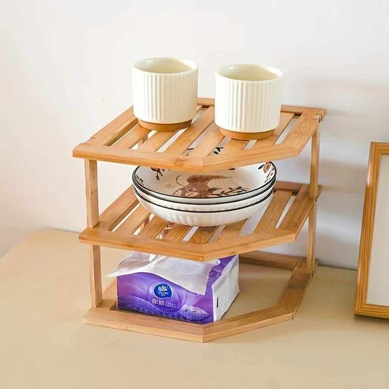 Étagère en Bambou 2 Niveaux – Rangement Bureau, Cuisine & Déco