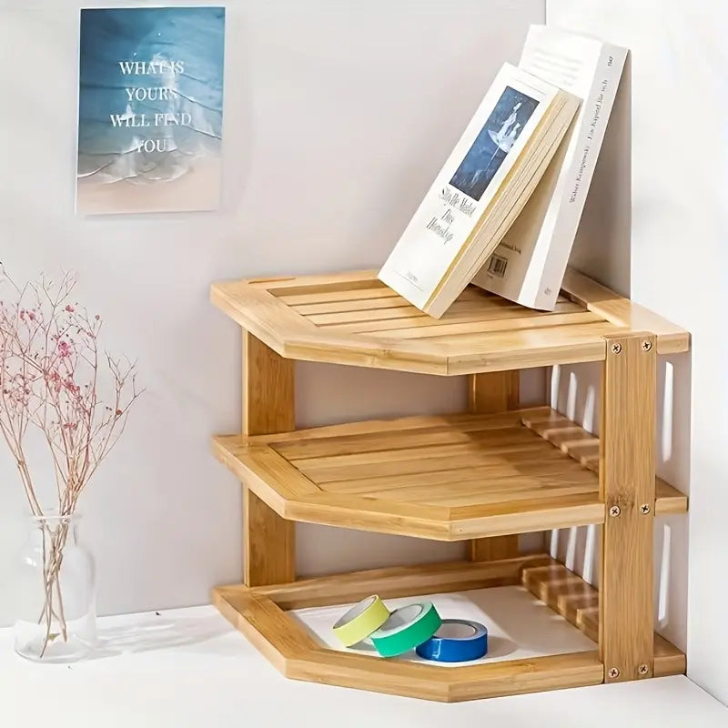 Étagère en Bambou 2 Niveaux – Rangement Bureau, Cuisine & Déco