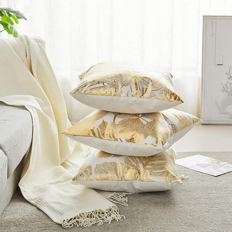 Housse de Coussin Douce à Imprimé Géométrique Doré