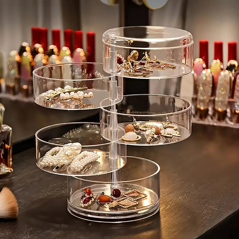 Organisateur de bijoux rotatif en acrylique à 5 niveaux avec couvercle : Rangement anti-poussière