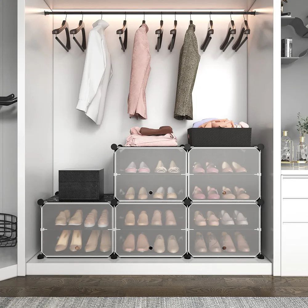 Étagère à chaussures avec dix étages et cinq portes, assemblable et démontable