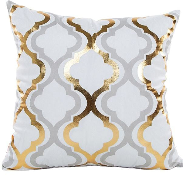 Housse de Coussin Douce à Imprimé Géométrique Doré