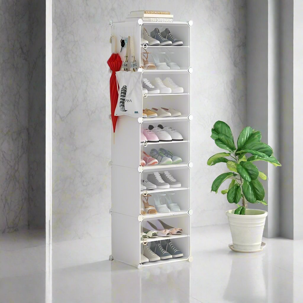 Étagère à chaussures avec dix étages et cinq portes, assemblable et démontable