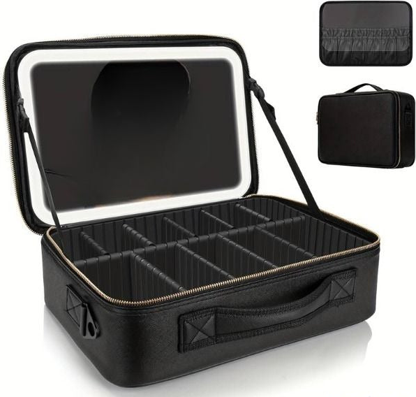 Grande trousse de maquillage de voyage avec miroir éclairé par LED