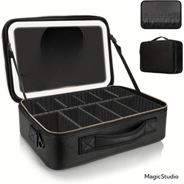 Grande trousse de maquillage de voyage avec miroir éclairé par LED