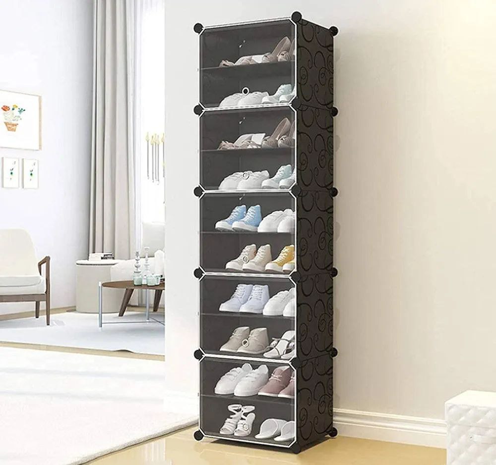 Étagère à chaussures avec dix étages et cinq portes, assemblable et démontable
