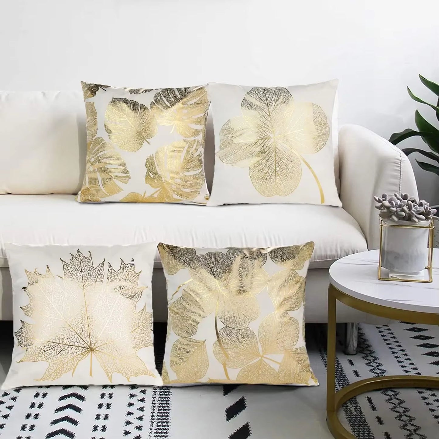 Housse de Coussin Douce à Imprimé Géométrique Doré