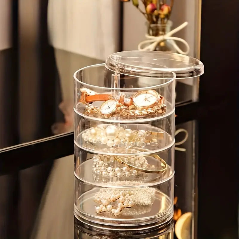 Organisateur de bijoux rotatif en acrylique à 5 niveaux avec couvercle : Rangement anti-poussière