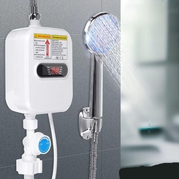Mini Chauffe-Eau Instantané 3500 W 230 V Chauffe-Eau Électrique avec Pommeau de Douche Chauffage
