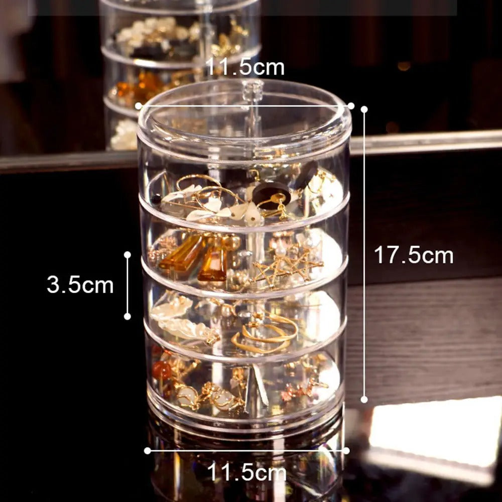 Organisateur de bijoux rotatif en acrylique à 5 niveaux avec couvercle : Rangement anti-poussière