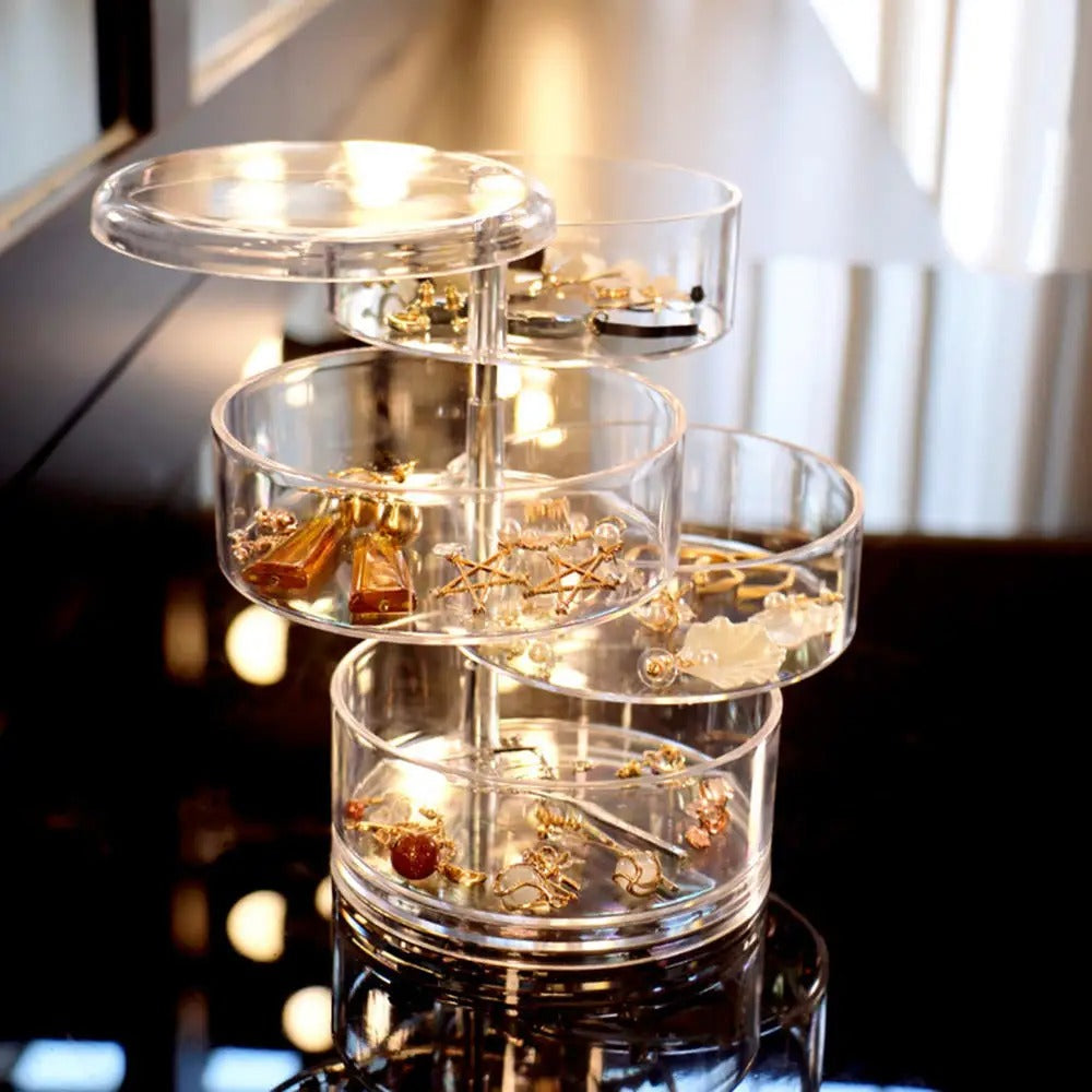 Organisateur de bijoux rotatif en acrylique à 5 niveaux avec couvercle : Rangement anti-poussière