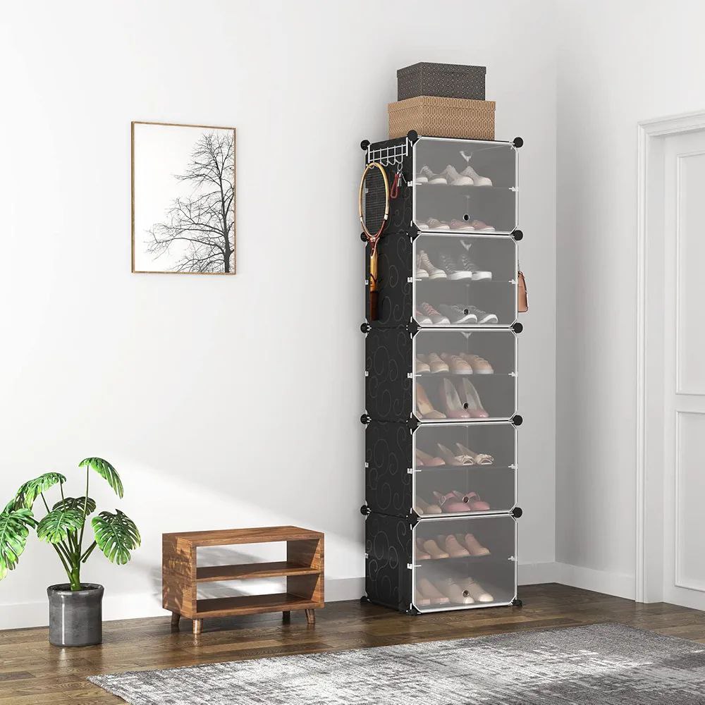 Étagère à chaussures avec dix étages et cinq portes, assemblable et démontable