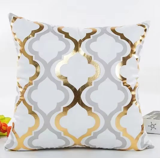 Housse de Coussin Douce à Imprimé Géométrique Doré