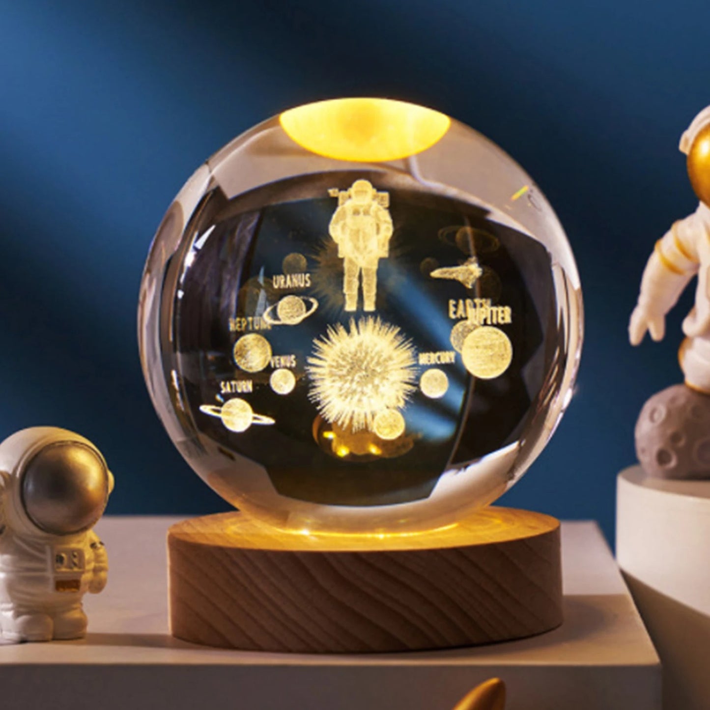 Veilleuse LED USB lumineuse avec boule de cristal pour la décoration intérieure.