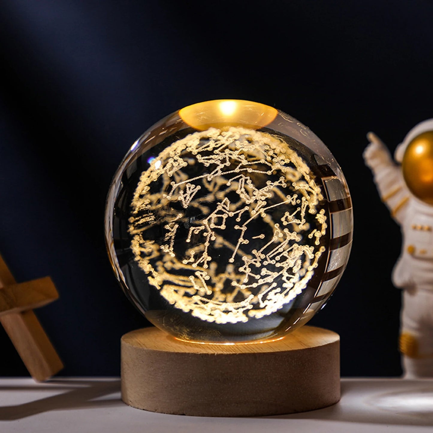Veilleuse LED USB lumineuse avec boule de cristal pour la décoration intérieure.