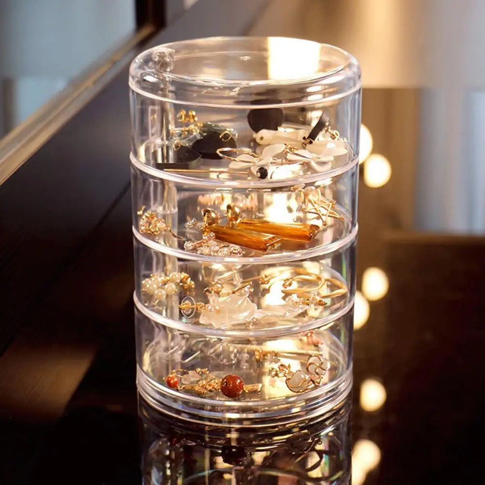 Organisateur de bijoux rotatif en acrylique à 5 niveaux avec couvercle : Rangement anti-poussière