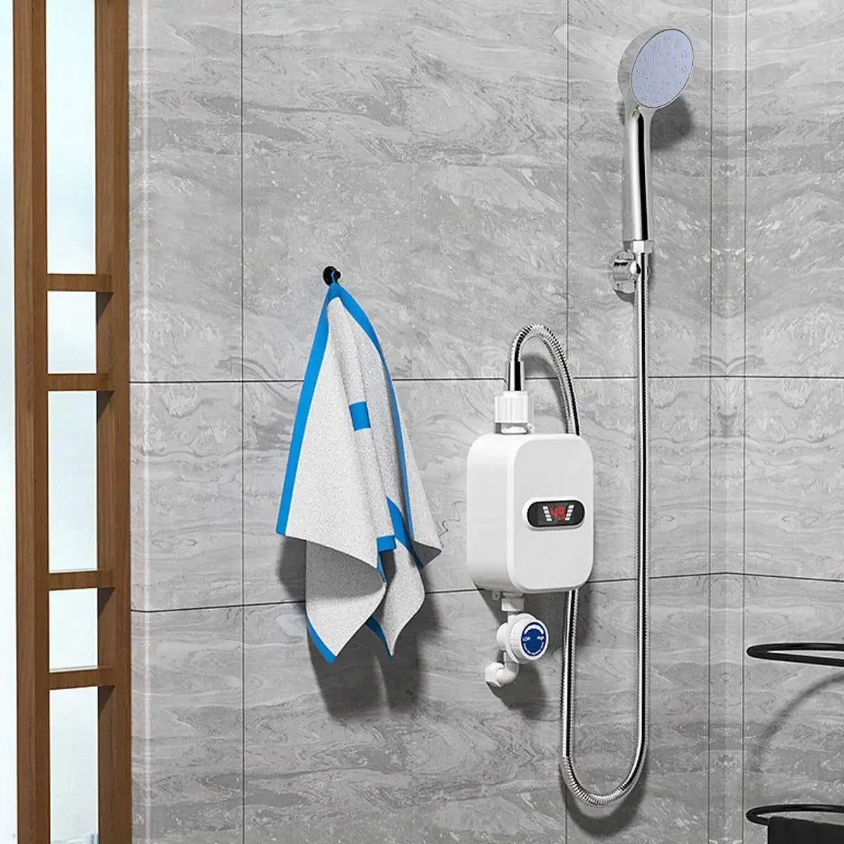Mini Chauffe-Eau Instantané 3500 W 230 V Chauffe-Eau Électrique avec Pommeau de Douche Chauffage