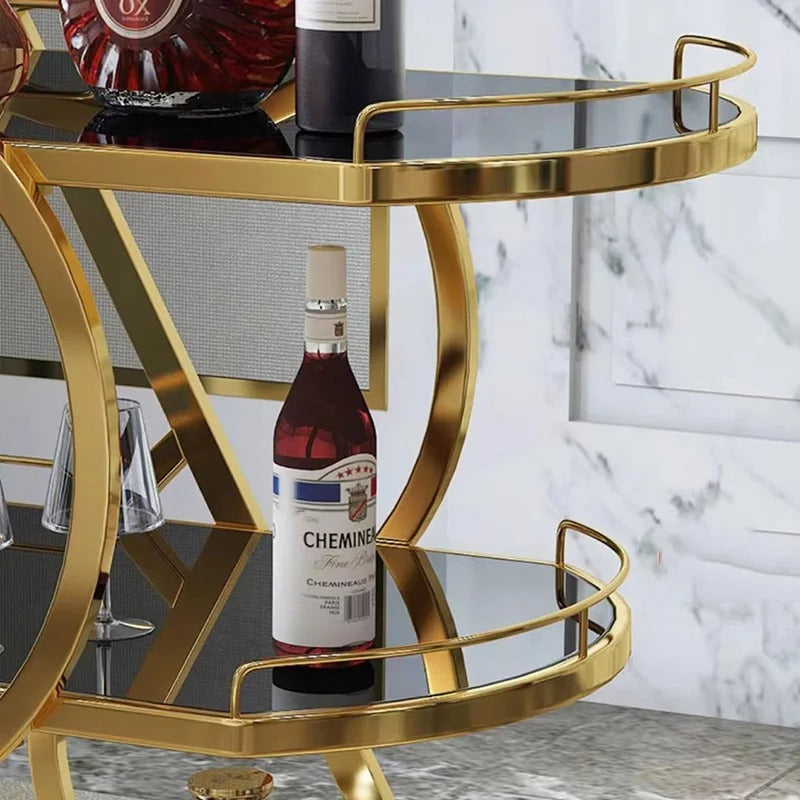 Chariot de service avec roues, plateau en verre