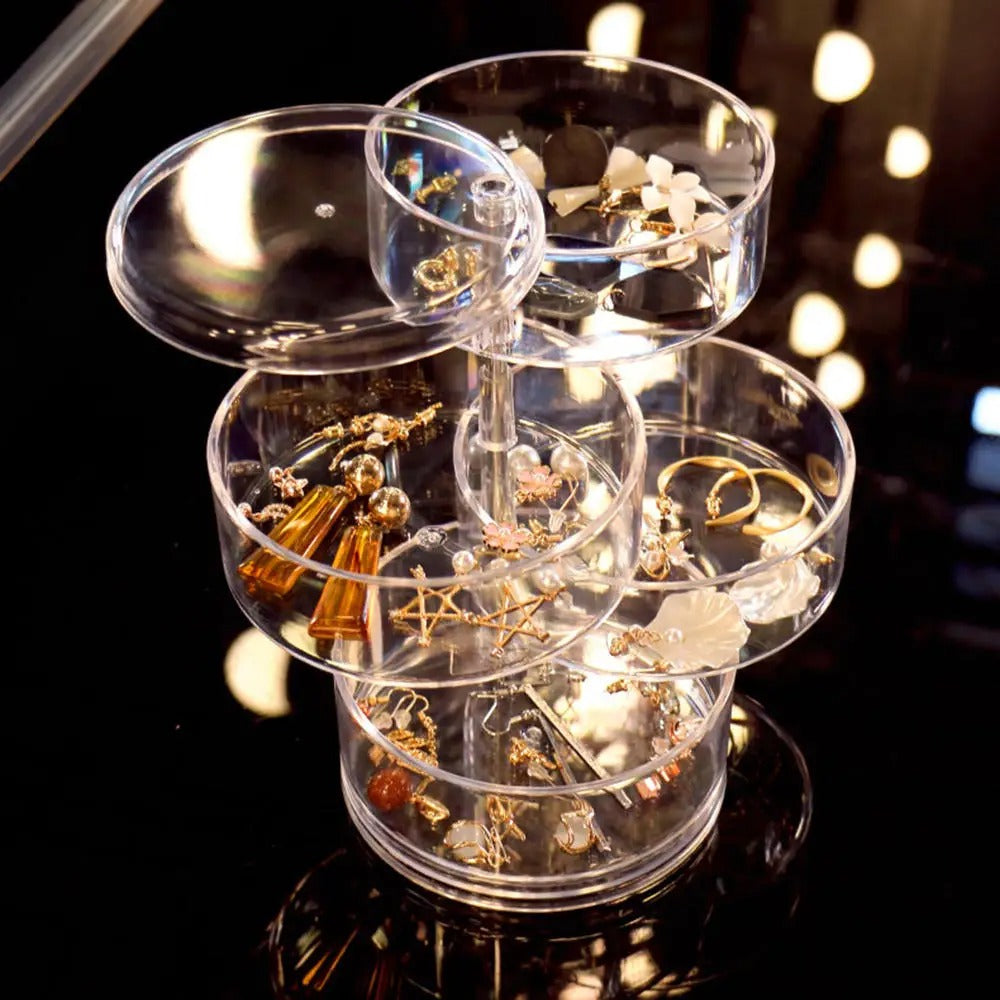 Organisateur de bijoux rotatif en acrylique à 5 niveaux avec couvercle : Rangement anti-poussière