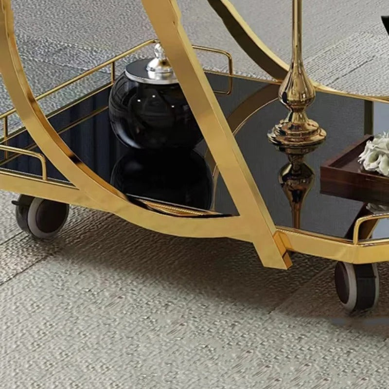 Chariot de service avec roues, plateau en verre