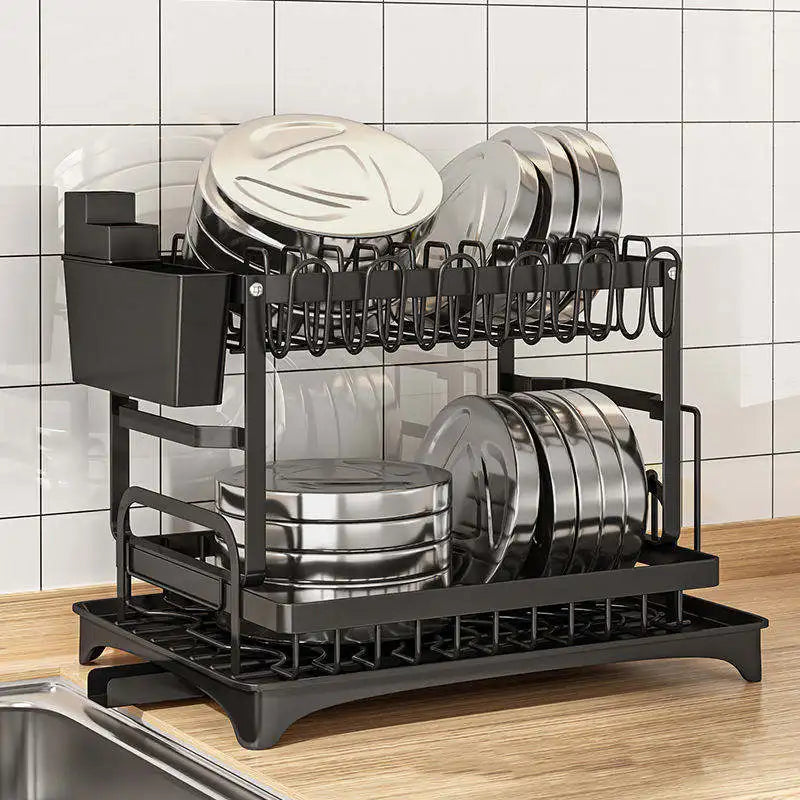 Égouttoir à vaisselle à 2 niveaux pour comptoir de cuisine.