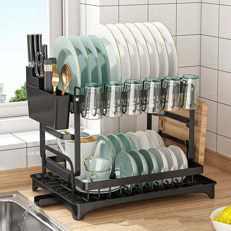 Égouttoir à vaisselle à 2 niveaux pour comptoir de cuisine.