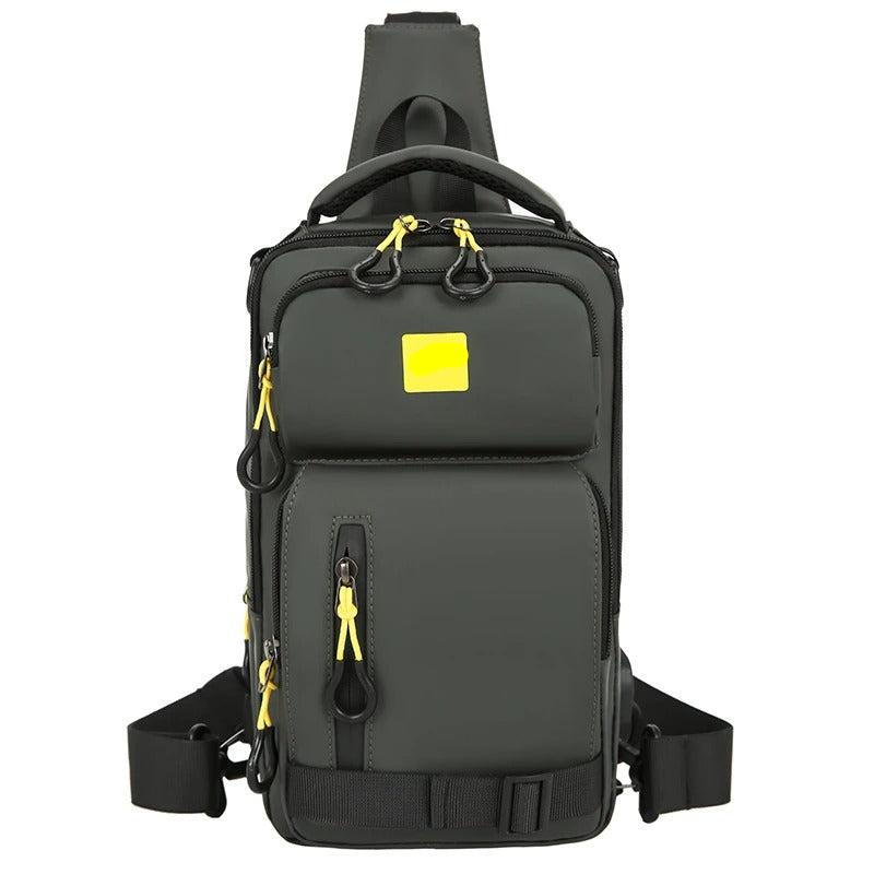 Sac à bandoulière rechargeable multifonctionnel en polyester imperméable.