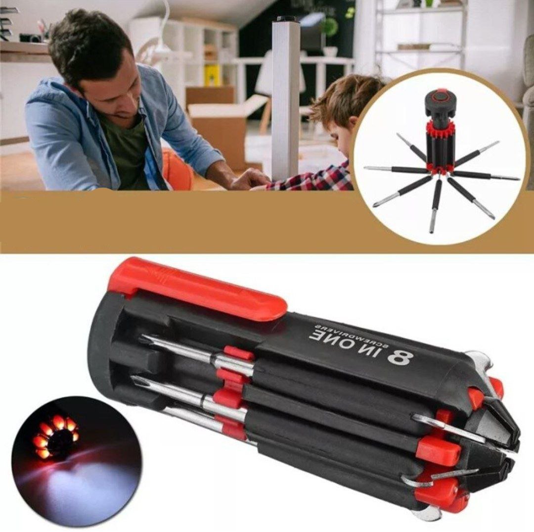 Tournevis multifonction, avec Kit d'outils de vissage 8 en 1 lampe de poche à 6 LED