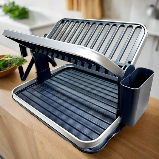 Égouttoir à vaisselle pliable en aluminium à 2 niveaux.
