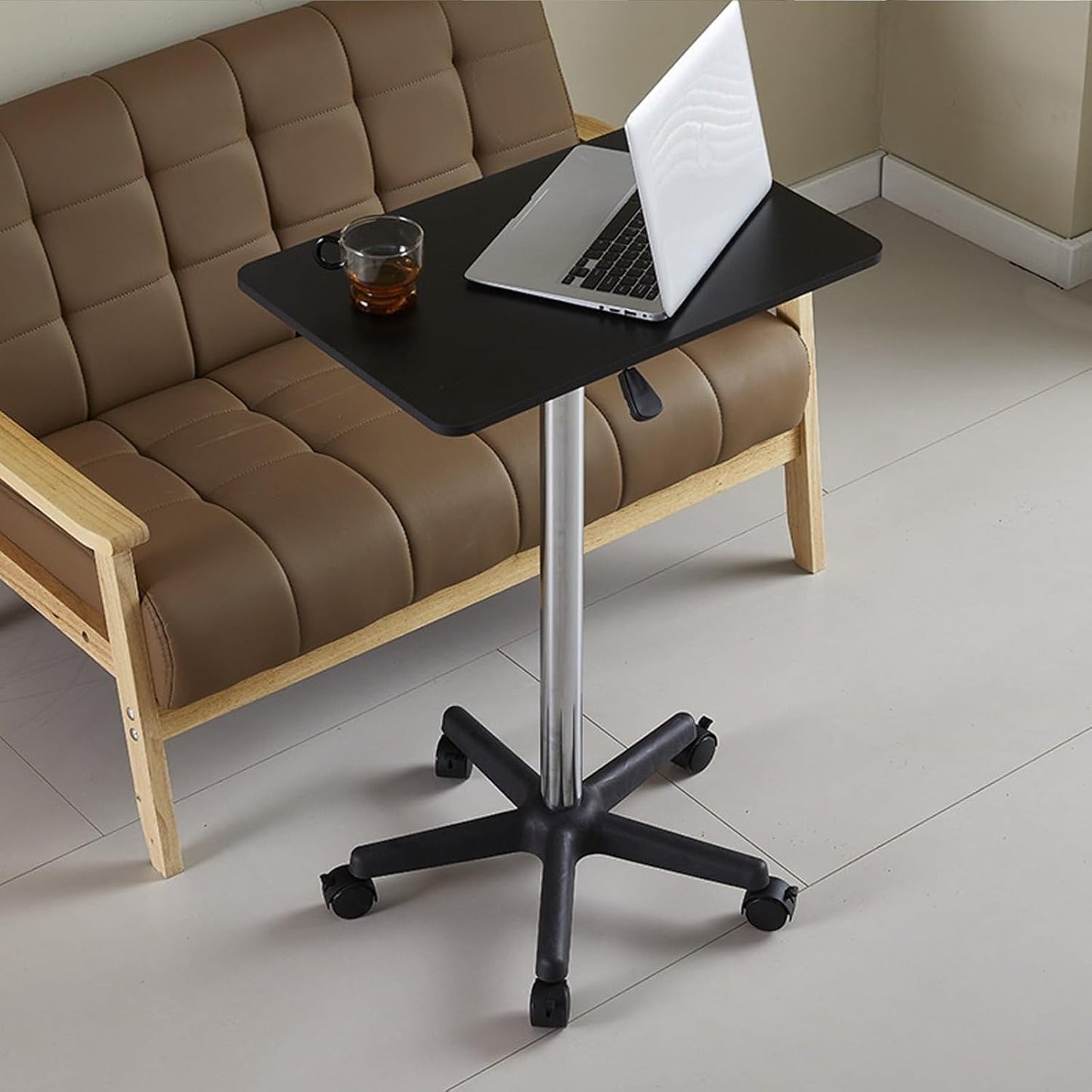 Bureau Mobile pour Ordinateur Portable Réglable avec Élévateur à Une Touche