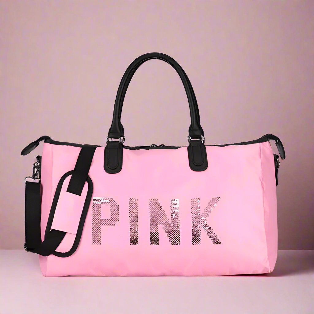 Sac à bandoulière en tissu Oxford imperméable à motif de lettres roses