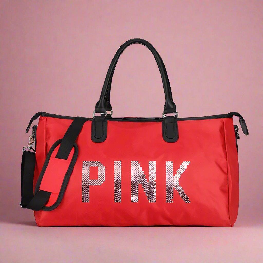 Sac à bandoulière en tissu Oxford imperméable à motif de lettres roses