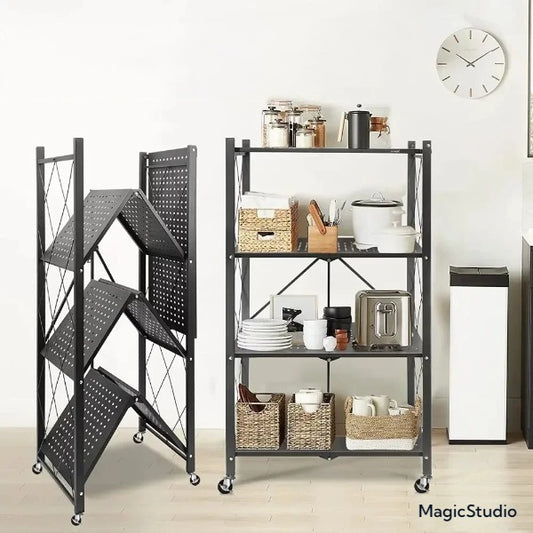 Étagère de Rangement Pliable à 4 Niveaux en Métal
