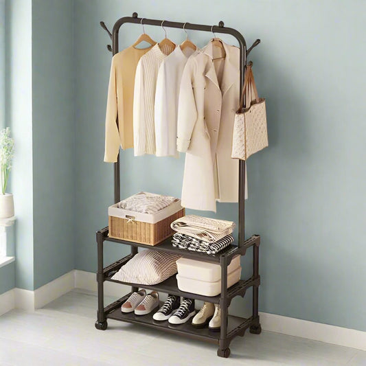 Portant à vêtements avec 3 étagères de rangement
