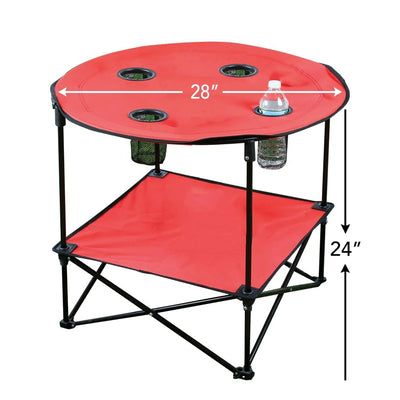 Table de camping portable pliable avec porte-gobelets et sac de transport pour camping.