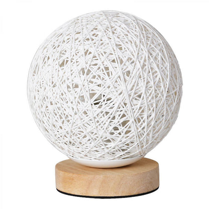 Lampe LED Moderne en Bois Massif avec Boule de Rotin