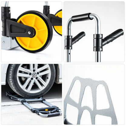 Chariot Pliable Robuste – Charge 120 kg, Hauteur Réglable & Roues Silencieuses