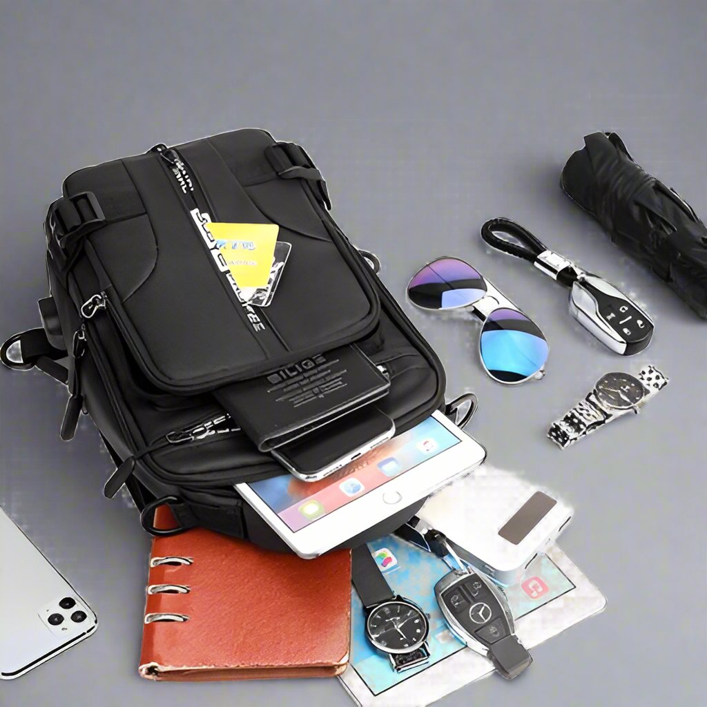 Sac À Bandoulière Avec 6 Poches Unisex Étanche Avec Port De Charge Usb
