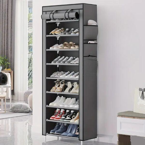 Porte-chaussures, organiseur 10 niveaux avec housse en tissu