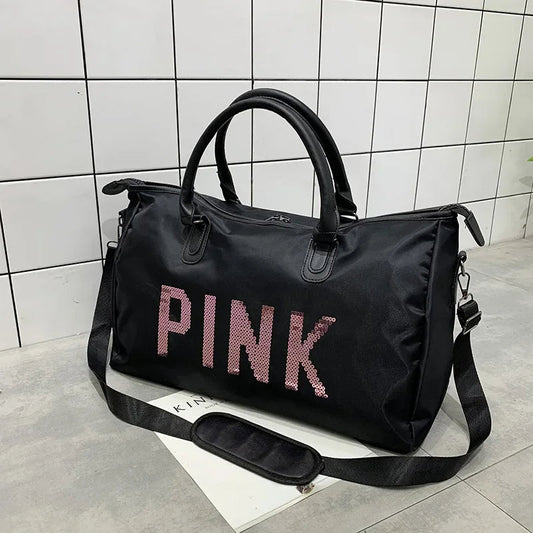 Sac à bandoulière en tissu Oxford imperméable à motif de lettres roses