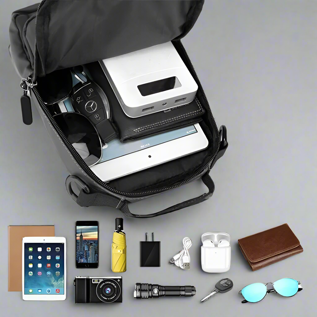 Sac À Bandoulière Avec 6 Poches Unisex Étanche Avec Port De Charge Usb
