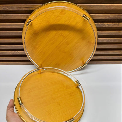 Ensemble de Plateaux Ronds en Bambou et Acrylique avec Accents Dorés
