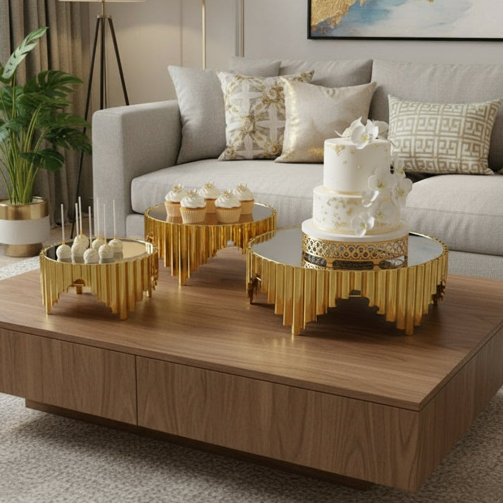 Set de 3 Présentoirs Miroir Dorés