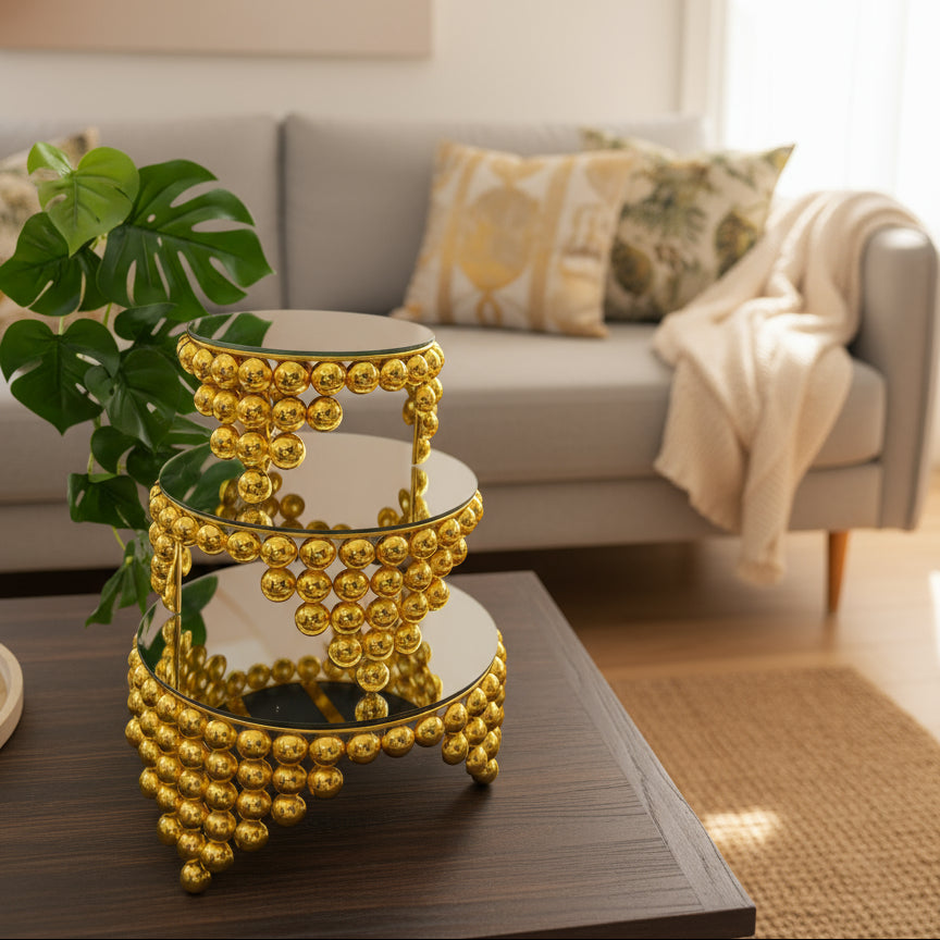 Set de 3 Présentoirs Miroir Dorés