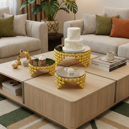 Set de 3 Présentoirs Miroir Dorés