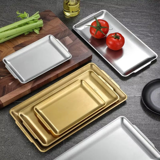 Assiette Rectangulaire en Acier Inoxydable 304 Dorée – Assiette à Légumes & Sushi de Style Coréen Épaissie ✨